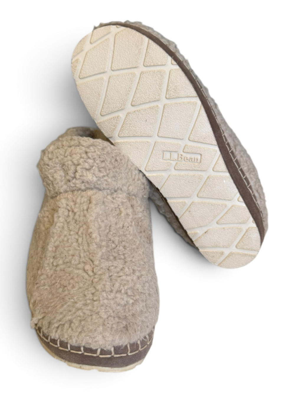 L.L.Bean Womens Slipper Booties Size 9 M Beige Sherpa Fleece Lined Indoor Outdoo - Picture 7 of 10